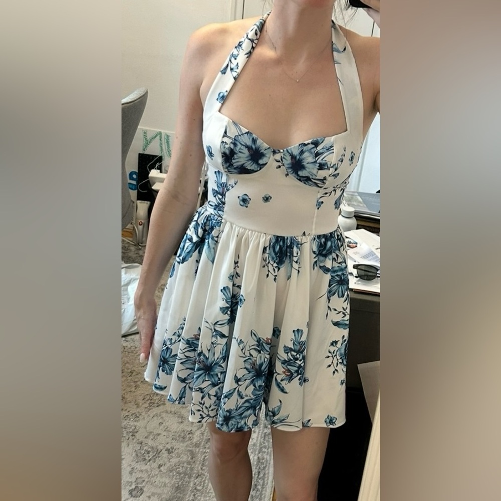 Floral Blue and White Women's halter dress